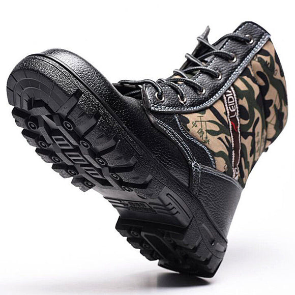 Winter Mens Camouflage Steel toe Fur Lined work Ankle boots Labor Safety shoes