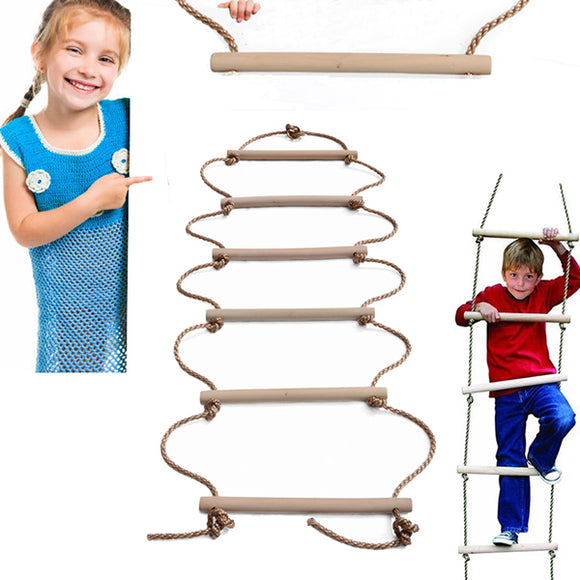 200 x 40cm Six Sticks Wooden Climbing Rope Ladder Holds Up 150kg Toys Swings For Children
