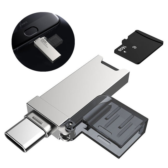 DM 2 in 1 Metal Portable Type-c OTG USB 2.0 TF Memory Card Reader for Xiaomi Mobile Phone Tablet PC