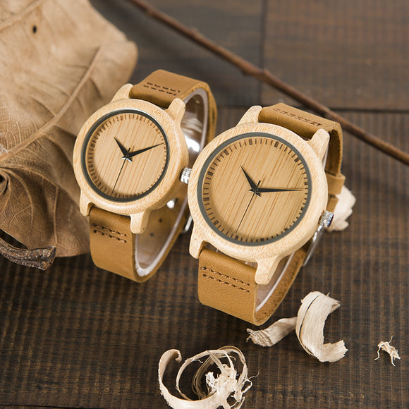 BOBO BIRD WA09A10 Wooden Watch Genuine Leather Strap Natural Quartz Watch
