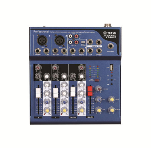 TEYUN KT-401USB Audio Mixer Mixing Console with 48V Phantom Power for DJ Karaoke Stage