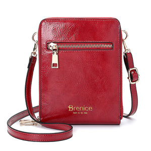 Brenice Women Design Multifunction Phone Bag Oil Wax Leather Crossbody Bag