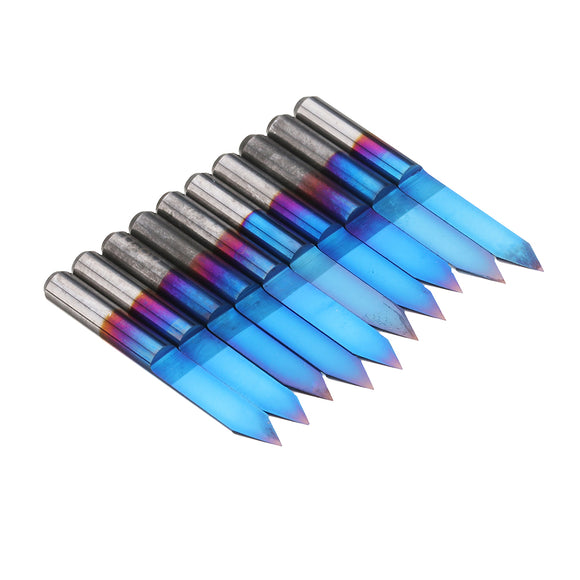 Drillpro 10pcs 0.1/0.2/0.3/0.4/0.5mm 45 Degree Flat Bottom PCB Engraving Bit Blue NANO Coated Carbide CNC Router Tool