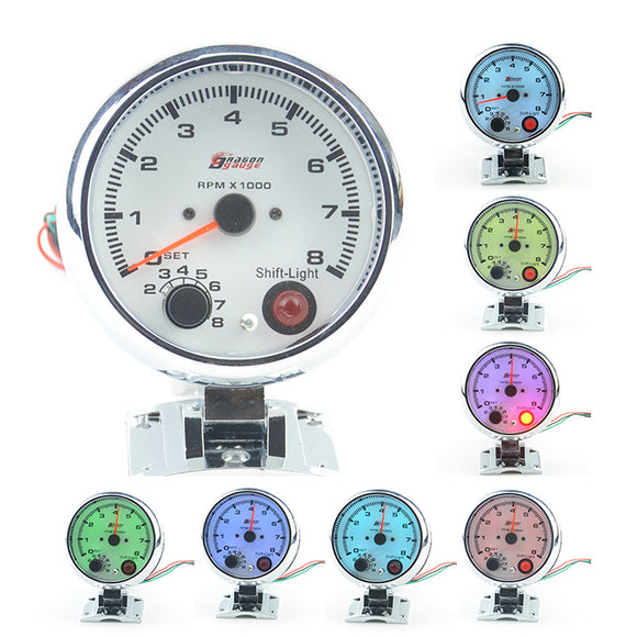 95mm 3.75inch Tachometer Tacho Gauge Meter Range0-8000 RPM With 7 Color LED Backlight