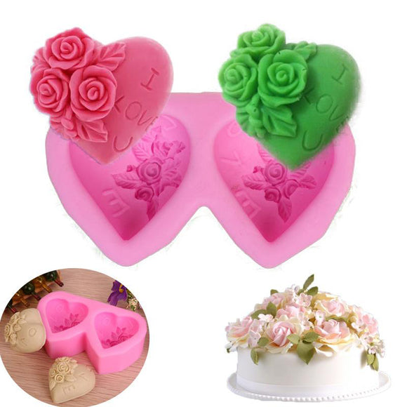 Heart-shaped Rose Silicone Baking Mold Fondant Cake Mold DIY Chocolate Handmade Soap Mold Tools