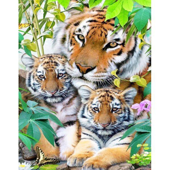 DIY Diamond Painting Lovely 3 Tigers Cross Stitch Crystal Square Diamond Sets Needlework Crafts