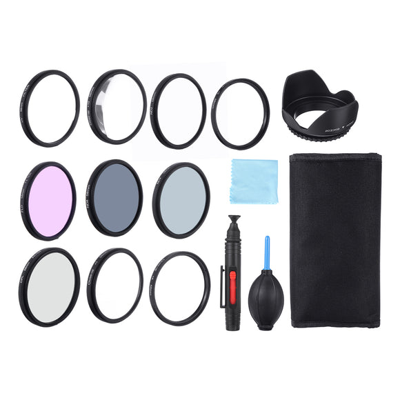 Close-up +1/+2/+4/+10 UV CPL FLD ND2/4/8 49/52/55/58/62/67/72/77mm Lens Filter Hood Cap Blower Brush Kit Set