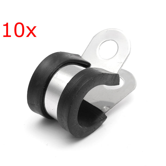 10Pcs 13mm Stainless Steel & Rubber Lined Retaining Hose P Clips Clamp