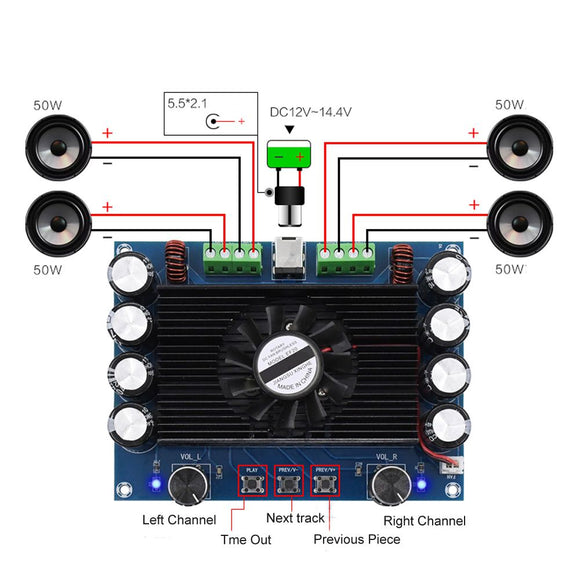 XH-A374 50Wx4 4 Channel TDA7850 bluetooth 4.0 Channel HIFI Auido Power Amplifier Class-AB Four Channels Amplifier Board for Home Car Audio