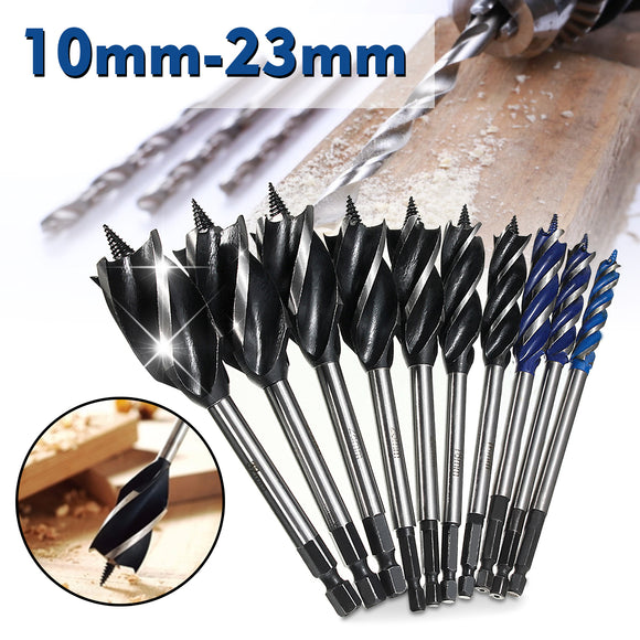 10pcs Four Slot Four Blade Wood Working Auger Drill Bit 10mm-32mm Hex Shank Bore Hole Twist Drill Bit