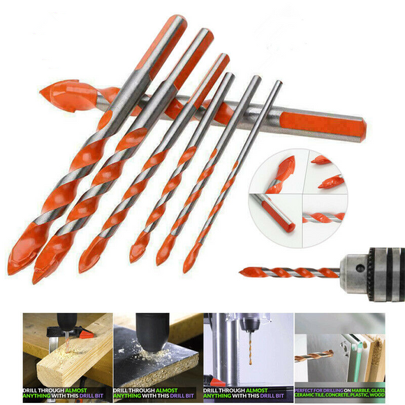 7Pcs 3-12mm Triangular-overlord Handle Multifunctional Auger Drill Bits for Tile Glass Brick Wall Wood