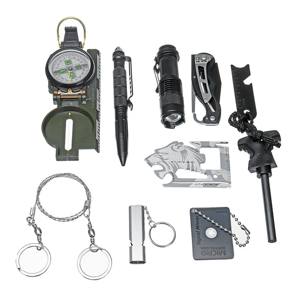 10 in 1 Survival Gear Kits SOS Emergency Survival Tools Kit Emergency SOS Survive Tool