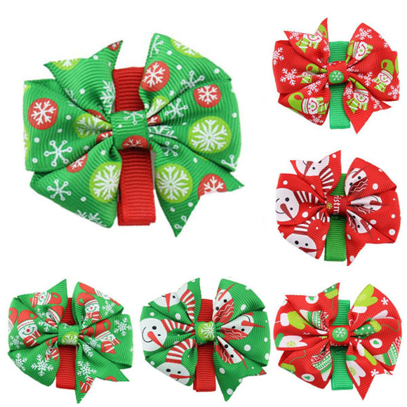 Lovely Girls Baby Christmas Hairpins Bowknot Hair Clips Xmas Accessories 6 Different Patterns