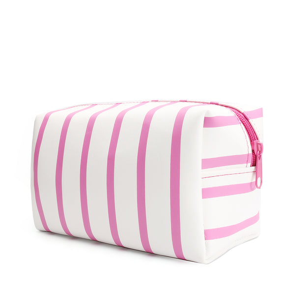 Waterproof PU Leather Stripe Makeup Bag Cosmetic Pouch Travel Storage Make Up Toiletry Case