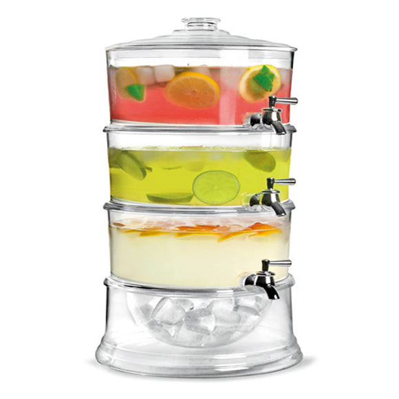 3-Layer Juice Cold Drink Lemonade Beverage Dispenser Cooler Holder With Taps