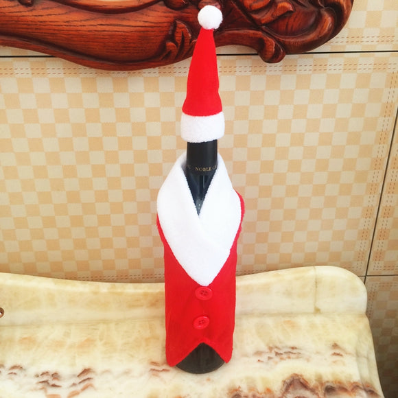 Christmas Red Wine Bottle Covers Clothes With Hats Santa Claus Button Decor Bottle Cover Cap Kitchen