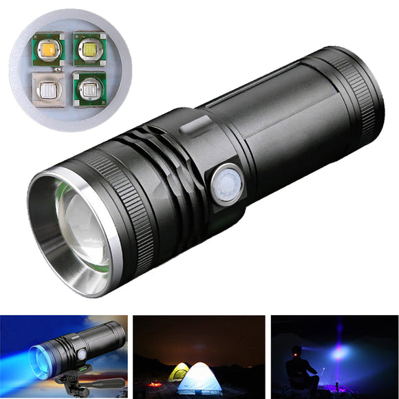 XANES 300LM 4 Color LEDs 300M Range Zoomable Rechargeable Flashlight With Charger Fishing Lamp