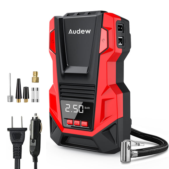 AUDEW AC/DC Portable Digital Air Pump Tire Inflator Air Compressor with Automatic Display For Car Bicycle Motorcycle Basketball Pool Toys