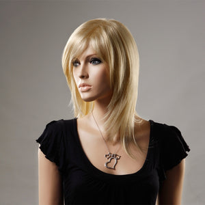 NAWOMI 100% Kanekalon Synthetic Hair Wig Elegant Lady Medium Length Capless Side Bang Golden