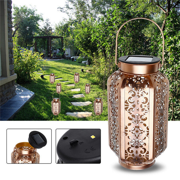 Solar Powered Vintage Metal LED Lantern Light Outdoor Garden Landscape Yard Lamp