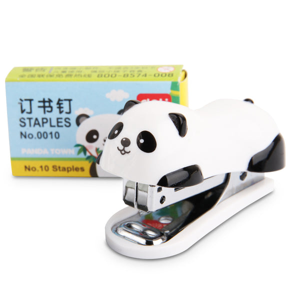 Deli Stapler Set Mini Cartoon Panda Paper Binding Binder Book Staples With Staples School Supplies