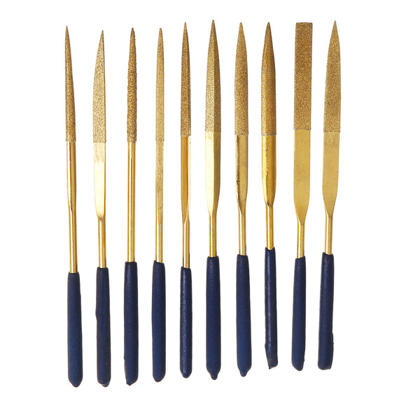 10Pcs 160x4mm Titanium Coated Diamond Mini Needle File Set For Metal Jeweler Wood Carving Craft Woodworking Tool