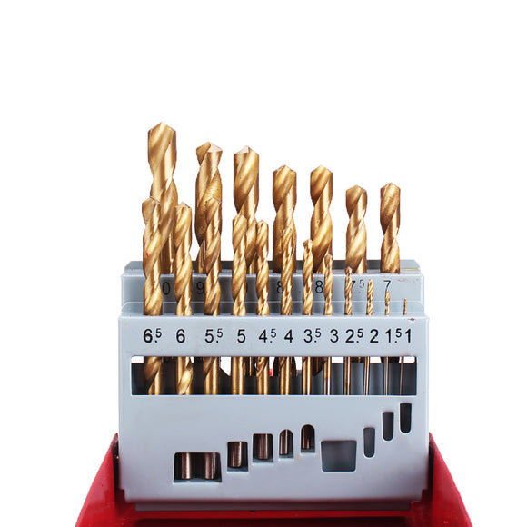 Drillpro 19Pcs M2 HSS 6542 Twist Drill Bit Set 1-10mm Titanium Coated Drill Bit with Metal Box for Wood Metal Drilling