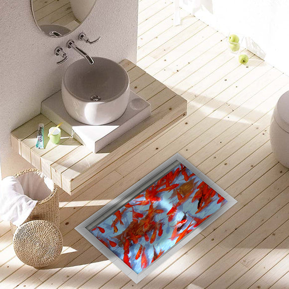 PAG 3D Waterproof Goldfish Pond Pattern Bathroom Anti Slip Floor Sticker Washable Shower Room Decor