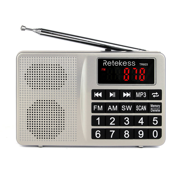 Retekess Digital Display FM AM SW Radio AUX MP3 Audio Player Speaker for Mobile Phone Gift for family