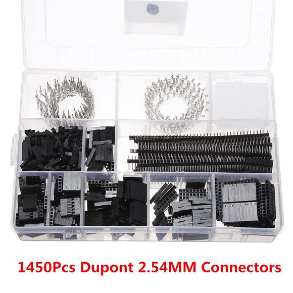 Excellway 1450Pcs Dupont 2.54MM Connectors Assortment Crimping Tool Kit PCB Pin Headers