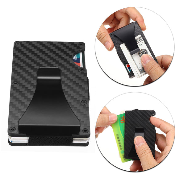 Men RFID Blocking Slim Carbon Fiber Wallet ID Credit Card Holder RFID Money Clip Case