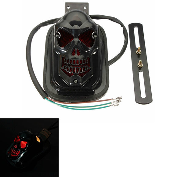 12V 20W Motorcycle Quad ATV Rear Black Skull Brake Tail Light