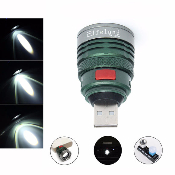 Elfeland 3000LM 3Modes USB LED Flashlight Holder Socket Lamp