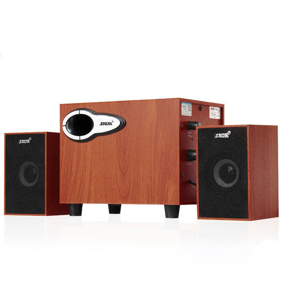 SADA D-200G USB Powered 3.5mm Audio Wooden Computer Speaker 2.1 Speaker with Satellites