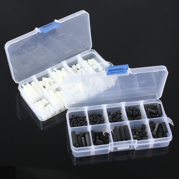 Suleve M3NH7 120Pcs M3 Nylon Screw Black/White Hex Screw Nut PCB Standoff Spacer Assortment Kit