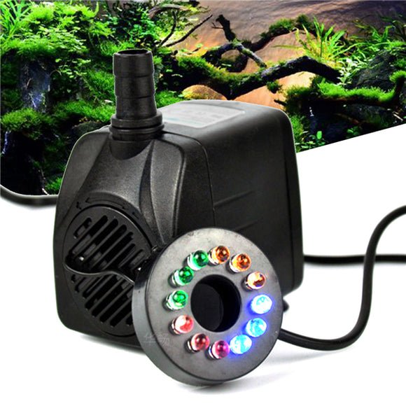 RGBY 12 LED Night Light Submersible Water Pump for Aquarium KOI Fish Pond Fountain AC220V