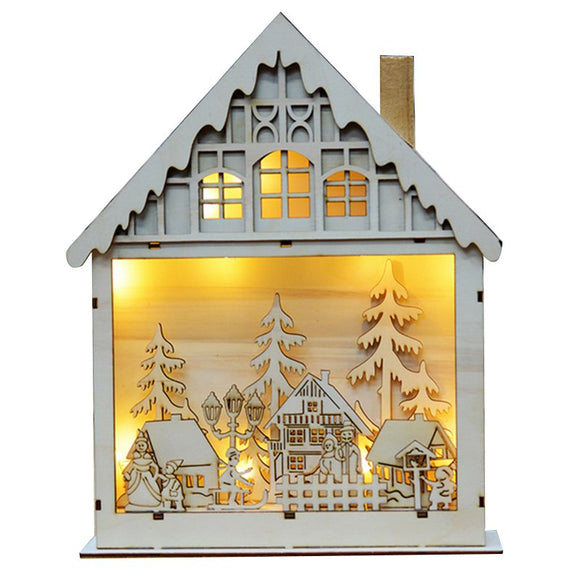 LED Light Wood House Cute Christmas Tree Hanging Ornaments Holiday Decoration