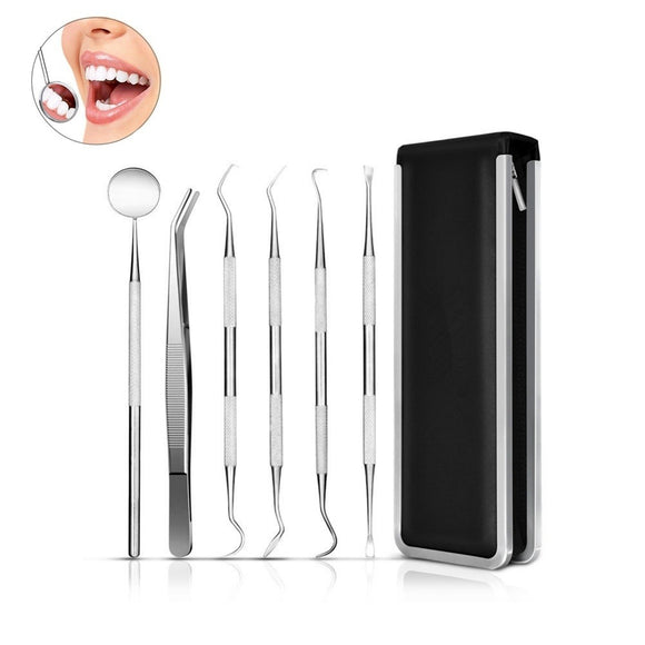 6pcs/Set Tartar Remover Dental Tools Clean Stainless Steel Teeth Cleaning Probe Scraper Tooth Mirror