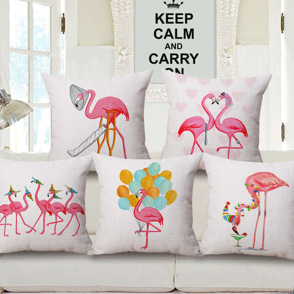 Honana WX-D2 45x45cm Vintage Flamingos Cotton Linen Throw Pillow Case Christmas Waist Cushion Cover
