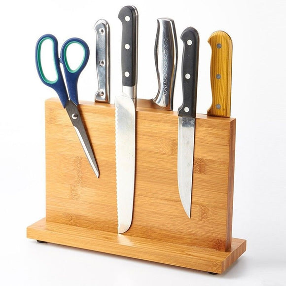 Magnetic Knife Holder Bamboo Knife Rack Kitchen Bar Storage Block Knife Stand Kitchen Storage Rack