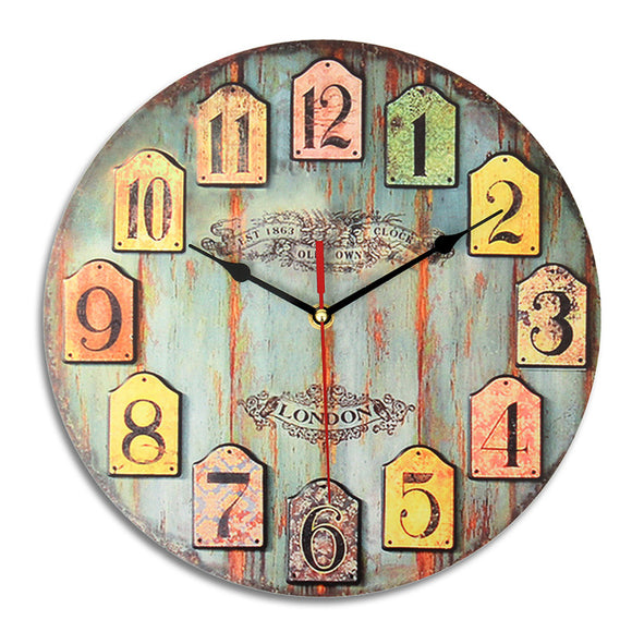 DIY Large Wooden Wall Clock Shabby Chic Rustic Retro For Home Decor Kitchen