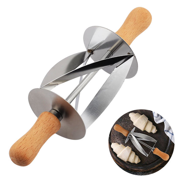 Croissant Bread Rolling Cutter Stainless Steel Knife Bread Wheel Dough Pastry Knife Wooden Handle