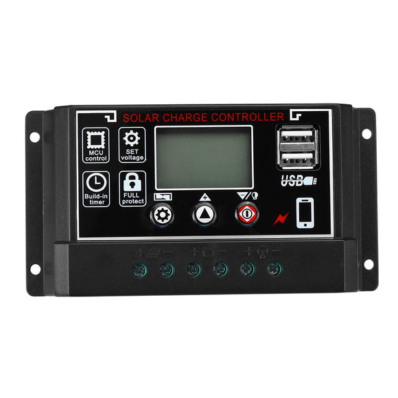 10A/20A/30A/40A/50A/60A 12V/24V Dual USB LCD Solar Panel Battery Regulator Charge Controller Black