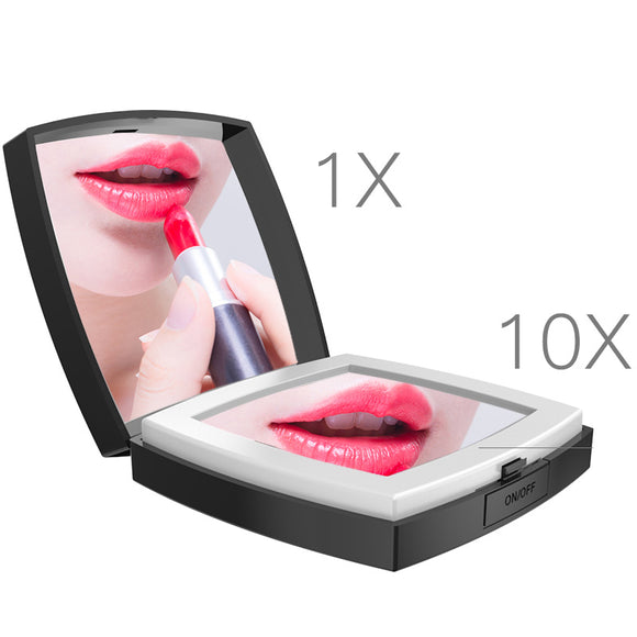 USB LED Lights 10x Magnifying Foldable Makeup Mirrors Double Sided Portable Makeup Tools