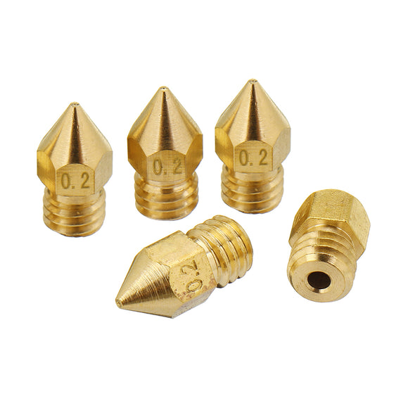 5PCS 1.75mm/0.2mm Copper MK8 Thread Extruder Nozzle For 3D Printer