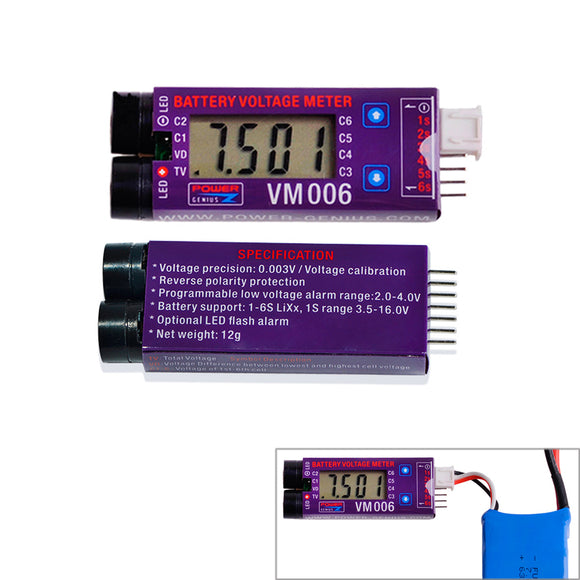VM006 1-6S DC 3.0-27.0V LiPo Battery Accurate 1mV Battery Voltage Meter LCD Liquid Crystal Display A