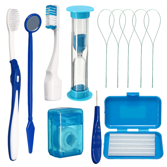 8Pcs Dental Oral Care Kit Orthodontic Teeth Toothbrush Floss Thread Wax Mirror Dental Tools