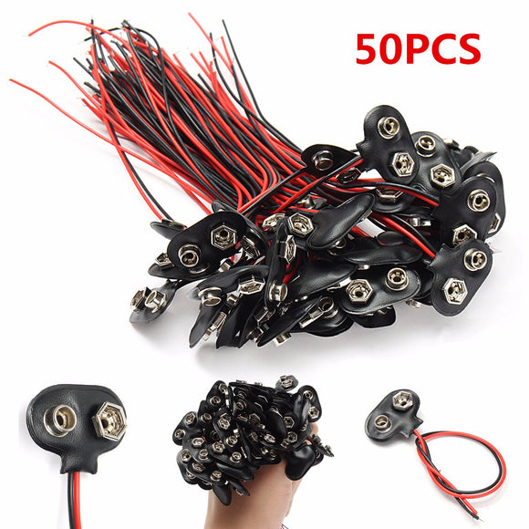 50Pcs 9V Battery Connector Snap Clip T Style Cable Wire Lead Holder Adapter 145mm