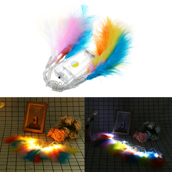 Battery Powered 1.3M 10LED Colorful Feather String Holiday Light For Xmas Party Decor DC3V