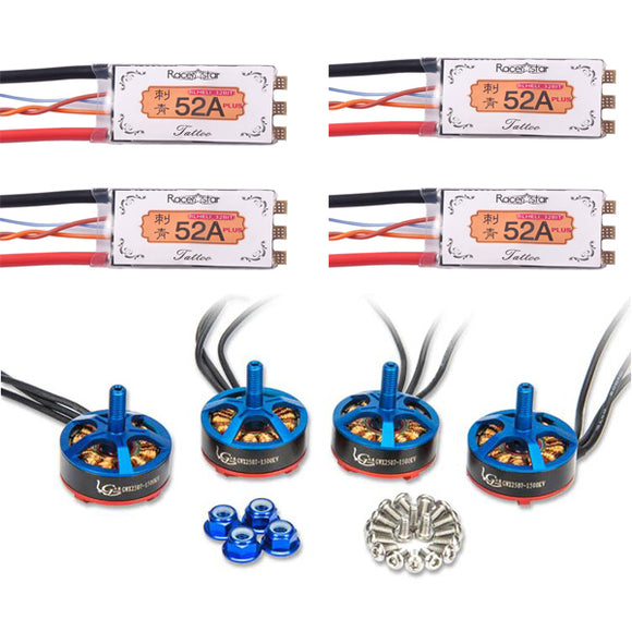 4X Racerstar Tattoo+ 52A BLheli_32 RC Drone FPV Racing ESC Dshot1200 + 4X Garila X2507 1500KV Brushless Motor